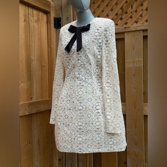 🆕 BRONX & BANCO 🧿 NWOT Courtney Long Sleeve White Lace Mini Dress, Sz L US 8 - Picture 4 of 15